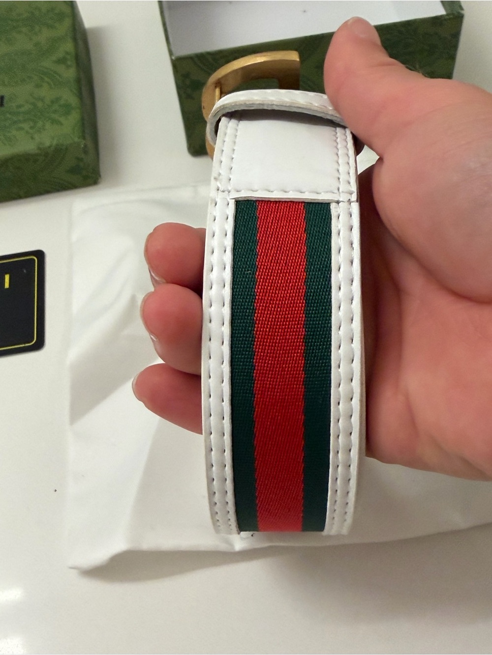 Gucci White Leather Green Red Web Interlocking GG Belt 80/32 Made in Italy - Picture 5 of 11